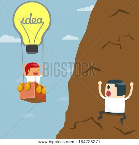 Business moves faster with a idea bulb balloon. Businessman flying by idea bulb balloon Business concept - vector illustration