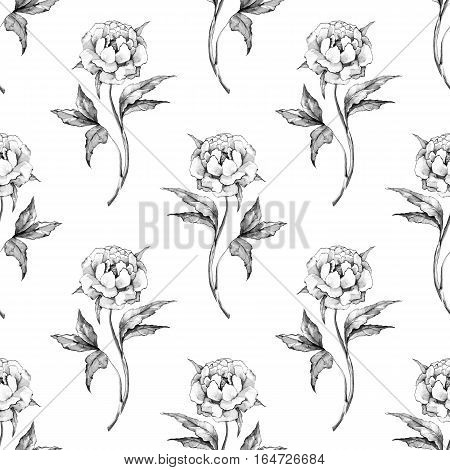 Ink flowers. Hand drawn floral seamless pattern 