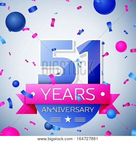 Fifty one years anniversary celebration on grey background. Anniversary ribbon