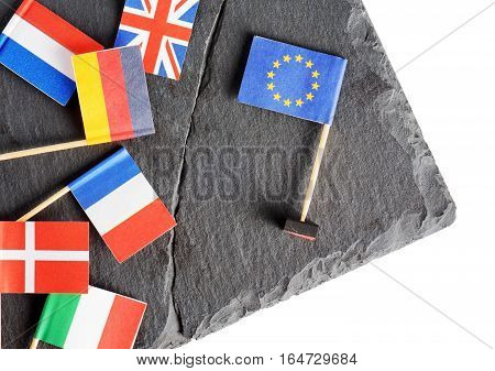 Political Concept With Small Flags Of The European Union (eu)