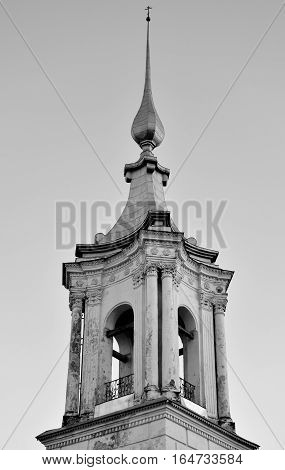Old Church Barlaam Khutynsky in Vologda Russia. Black and white.