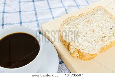 black coffee with whole wheat bread for breakfast