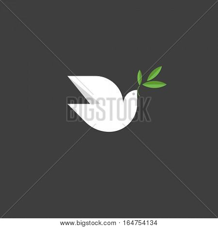 Peace dove with green branch. Flat design style vector illustration