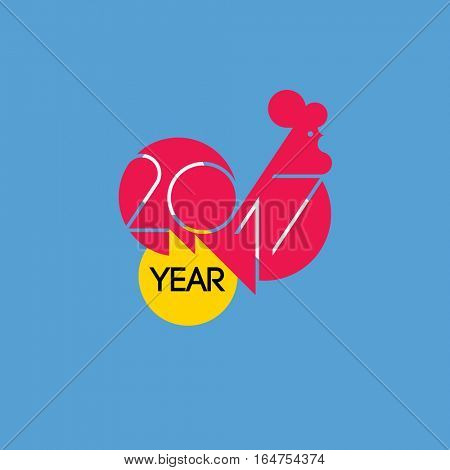 Stylish flat vector illustration of fire cock as symbol of 2017 year on the Chinese calendar. New Year design with silhouette of red rooster
