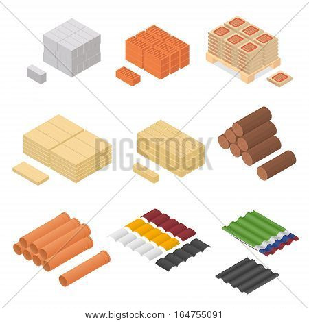 Construction Material Isometric View Supply for Renovation of Buildings Design Element Web. Vector illustration