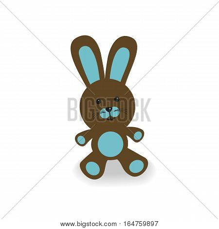 Brown and blue bunny illustration with a small shade.