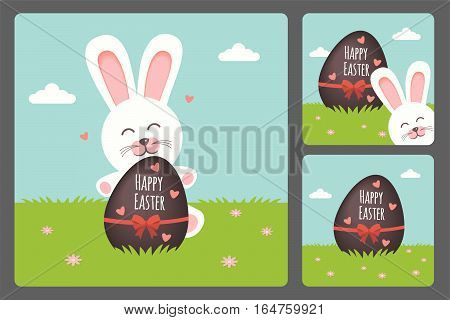 Happy Easter bunny set in three different presentations