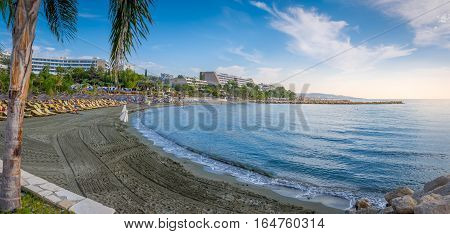 Limassol Cyprus - October 25 2016: People enjoying the beach on a warm and sunny day at a beach in Limassol