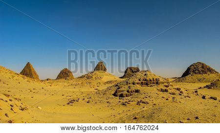 Nuri pyramids in desert Napata Karima region Sudan