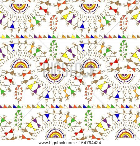 Warli Art painting seamless pattern - hand drawn traditional the ancient tribal art India. Pictorial language is matched by a rudimentary technique depicting rural life of the inhabitants of India