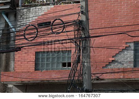 electrica power line & communications line in city