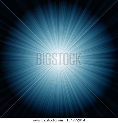 Blue radiant star in the dark black sky abstract background..