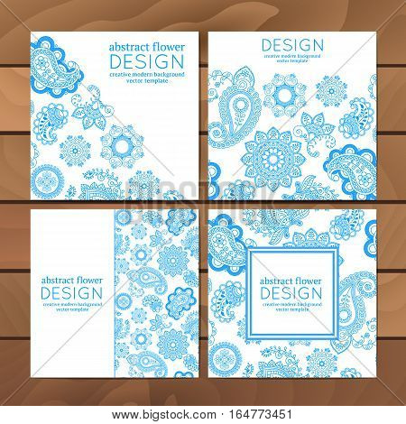 Vector set of business cards flayers banners with oriental pattern. Paisley and mandala. Modern abstract style Indian Arabic Islam motifs. Vintage design elements.