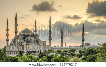 Istanbul, Turkey - February 9, 2013: Blue Mosque (Sultanahmet Cami) in Sultanahmet, Istanbul, Turkey