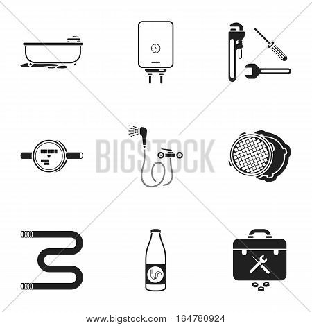 Plumbing set icons in black style. Big collection of plumbing vector symbol stock