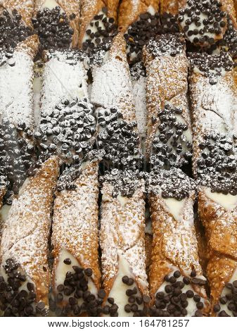 Sicilian Cannoli With Grated Chocolate And Cream