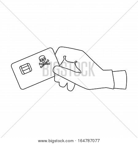 Credit card fraud icon in outline design isolated on white background. Hackers and hacking symbol stock vector illustration.