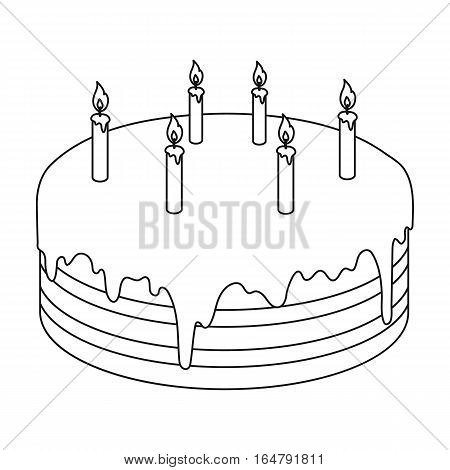 Chocolate cake icon in outline design isolated on white background. Cakes symbol stock vector illustration.