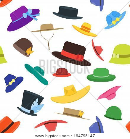 Color Hats Set Fashion for Men and Women Background Pattern. Flat Design Style. Vector illustration