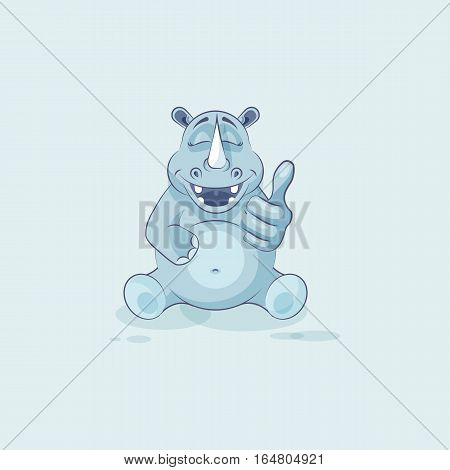 Vector Stock Illustration isolated emoji character cartoon rhinoceros approves with thumb up sticker emoticon for site, info graphics, video, animation, websites, mails, newsletters, reports, comics