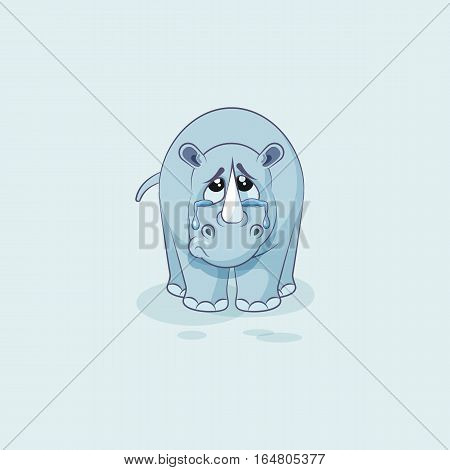 Vector Stock Illustration isolated emoji character cartoon sad and frustrated rhinoceros crying, tears sticker emoticon for site, info graphic, video, animation, website, mail, newsletters, report