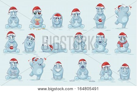Set Vector Stock Illustrations isolated emoji character cartoon rhinoceros stickers emoticons with different emotions for site, info graphics, video, animation, website, newsletter, reports, comics