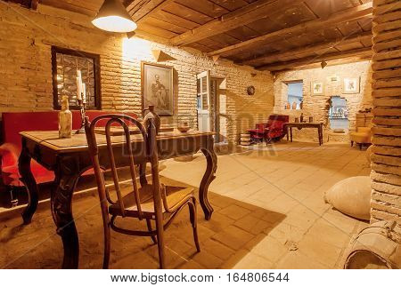 TSINANDALI, GEORGIA - OCT 2: Vintage furniture in house-museum of aristocratic poet Alexander Chavchavadze on October 2, 2016. In this homestead was built first Georgian wine factory