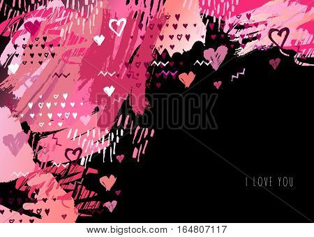 Elegant grunge red background with hearts and place love text. Valentine Day love greeting card. Corner design. Vector illustration stock vector.