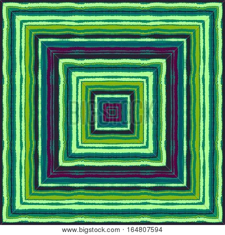 Striped rectangle pattern. Square lines with torn paper effect. Ethnic background. Purple, turquoise, green contrast colors. Vector