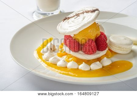 Dessert With Raspberry And Peach.