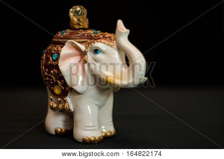 Statuette of the Indian elephant Hindi On a black background