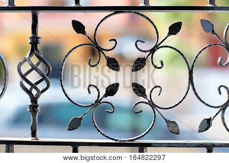 Decorative iron bars at the windows. A view through the bars