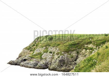 Grass and rocks on hill istolated on white background