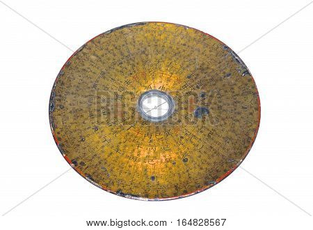 Ancient Chinese feng shui compass/ calendar, vintage on white background