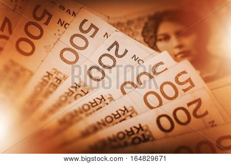 Norwegian Krone Cash Money Photo Concept. Pile of Norway Krone.