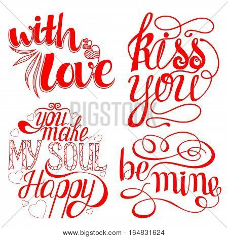 Set of Happy ValentinesDay Lettering design elements for cards prints and more. Vector illustration.