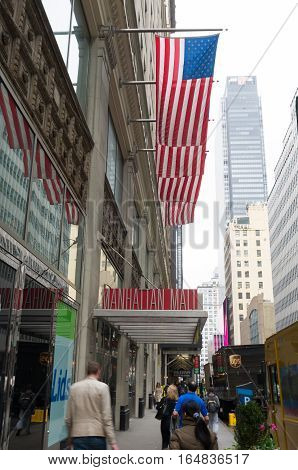 NEW YORK - MAY 3 2016: entrance of the manhattan mall. It is located in the heart of Midtown Manhattan 1/2 block from the Empire State Building Penn Station and Madison Square Garden