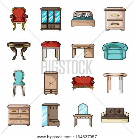 Furniture and home interior set icons in cartoon style. Big collection of furniture and home interior vector symbol stock