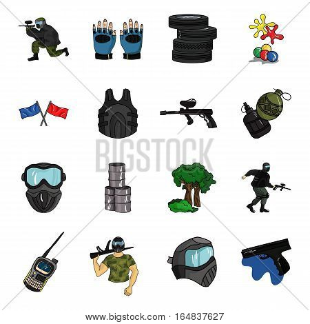 Paintball set icons in cartoon design. Big collection of paintball vector symbol stock illustration