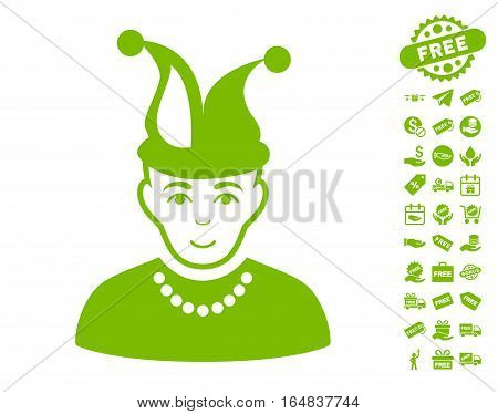 Fool pictograph with free bonus symbols. Vector illustration style is flat iconic symbols eco green color white background.