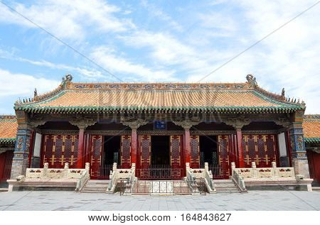 Shenyang Imperial Palace (Mukden Palace) Chongzheng Hall, Shenyang, Liaoning Province, China. Shenyang Imperial Palace is UNESCO world heritage site built in 400 years ago.