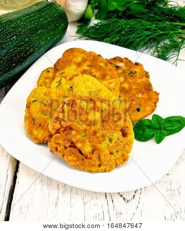 Flapjack Chickpeas With Zucchini In Plate On Light Board