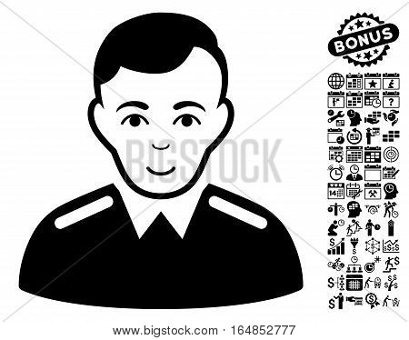 Officer icon with bonus business time management and calendar clip art. Vector illustration style is flat iconic symbols black color white background.