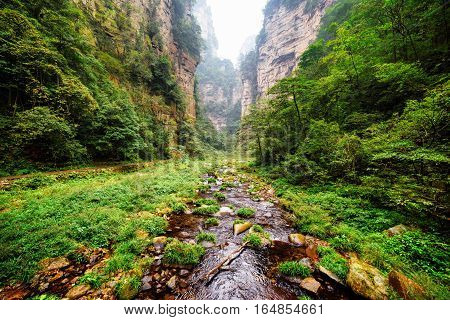Beautiful View Of River With Clear Water At Bottom Of Deep Gorge