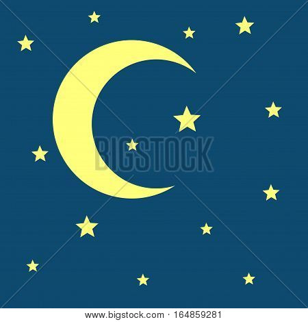 Vector crescent moon and stars night icon. Nature moonlight illustration