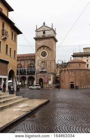MANTUA, ITALY - KMAY 2, 2016: The Palazzo della Ragione with the Torre dell'Orologio (