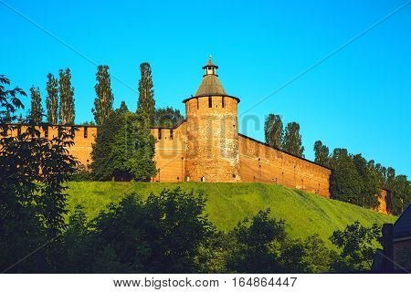 Taynitskaya tower and wall of Kremlin in Nizhny Novgorod