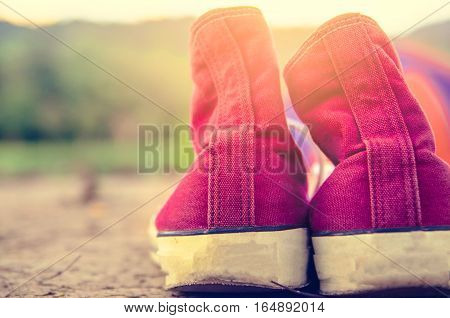 vintage retro red shoes high-tops sneakers travel concept