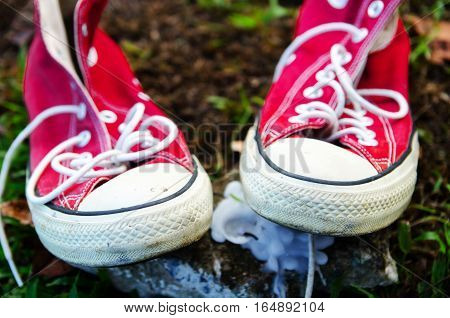 vintage retro red shoes high-tops sneakers travel concept
