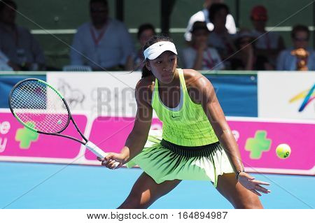 Melbourne Australia - January 10 2017: Raising Australian Tennis teenager Destanee Aiava preparing for the Australian Open at the Kooyong Classic Exhibition tournament